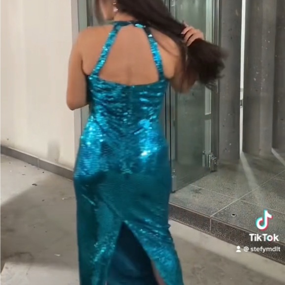 Blue sequin evening disco dress - Picture 7 of 11